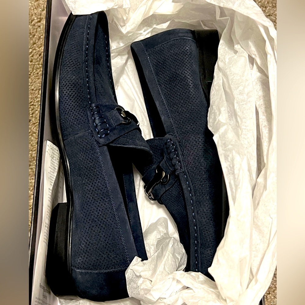 Saks Fifth Avenue Dominic-2 Perforated Suede Loafers Navy Blue Size 11M